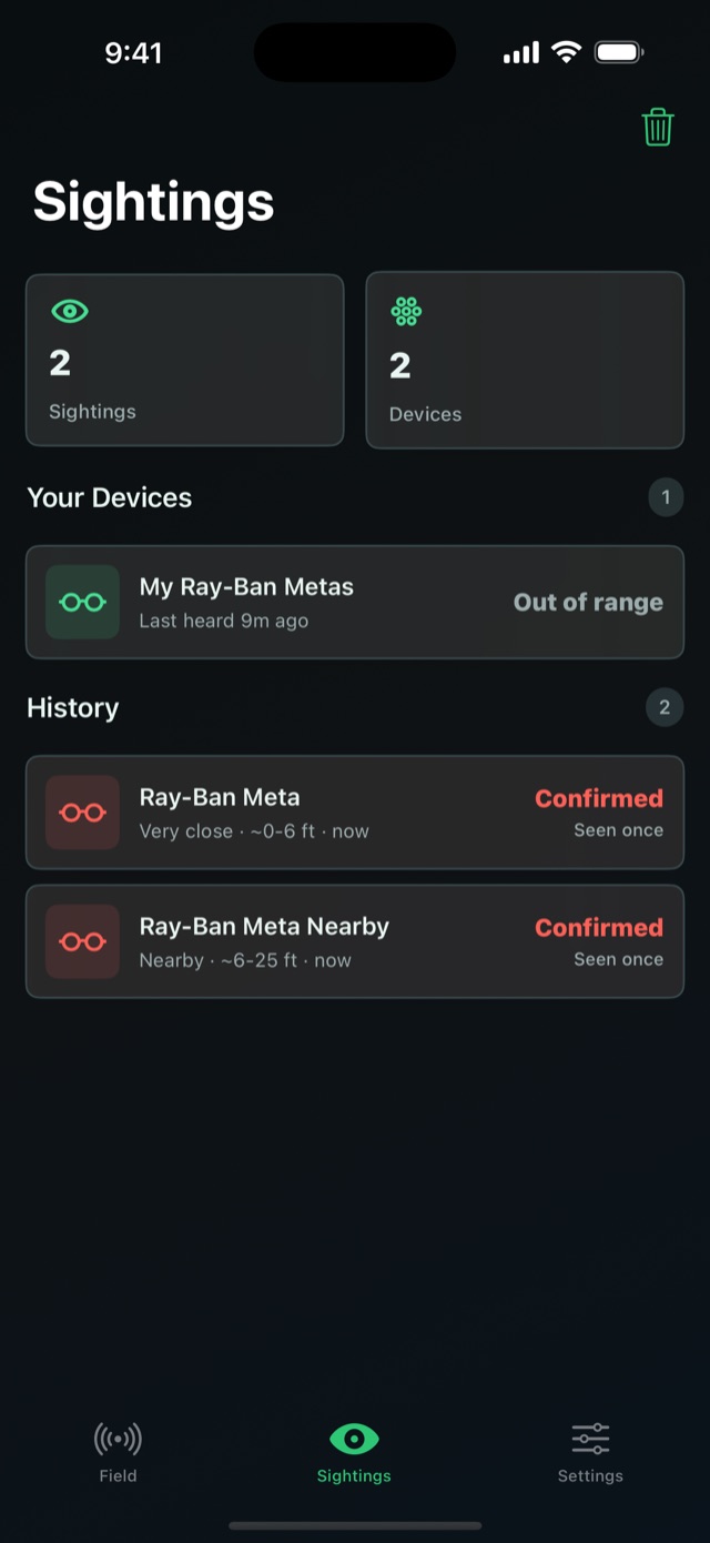 AntiZuck sightings history showing repeat encounters with confidence and distance.